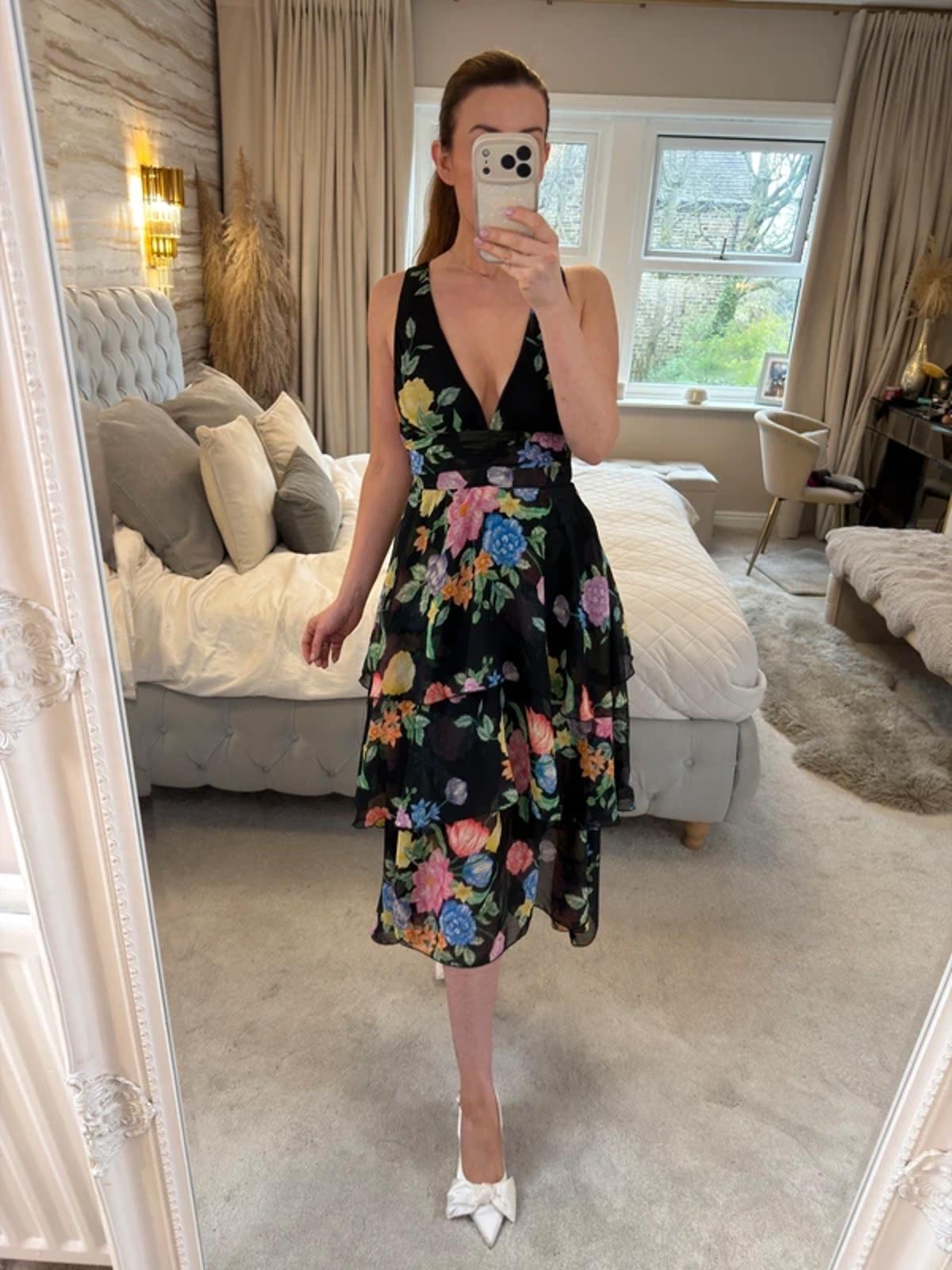 BNWT Topshop Black Ruffle Tiered Floral Dress 6/8