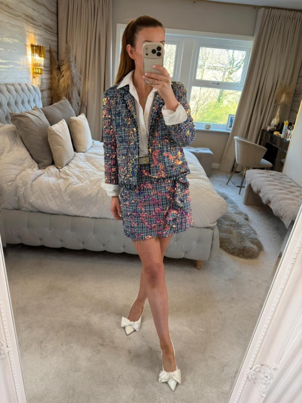 River Island Sequin Tweed Blazer & Skirt Co Ord