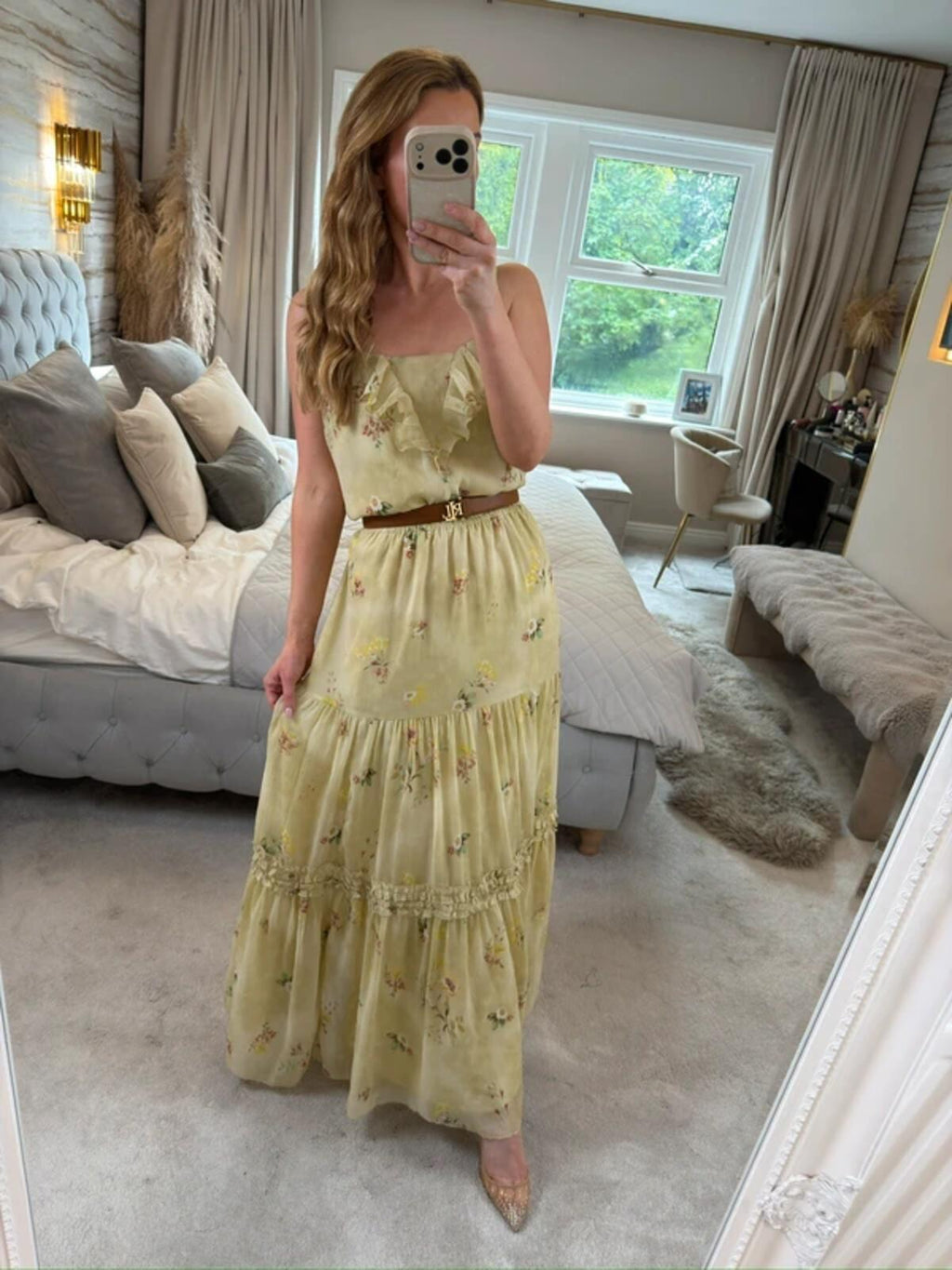⭐ Oasis Light Green / Yellow Floral Frill Maxi Dress 14