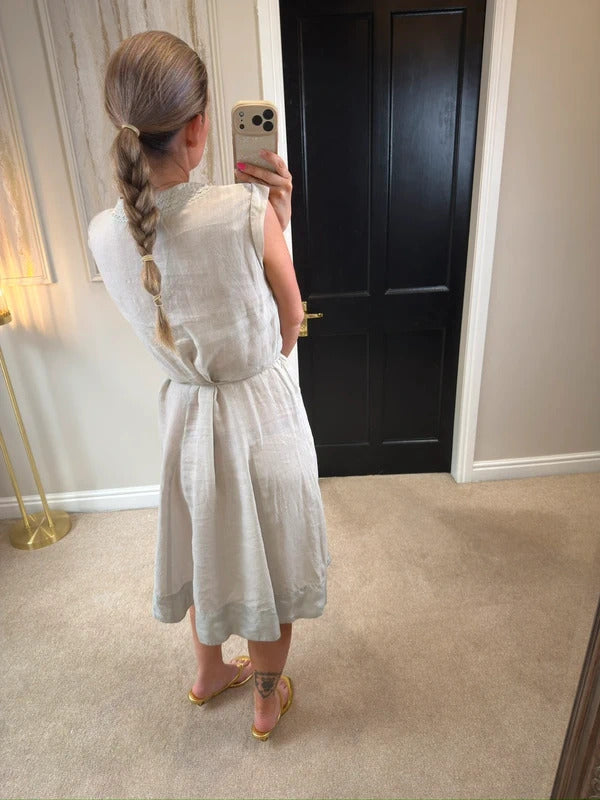 Jigsaw Light Stone Linen Dress 12