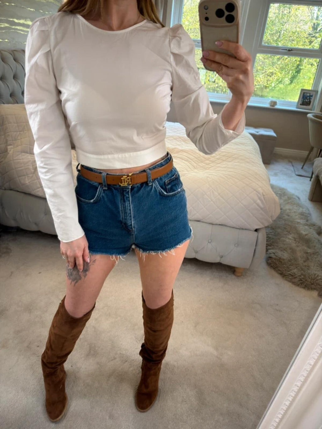 Zara White Puff Shoulder Blouse Small