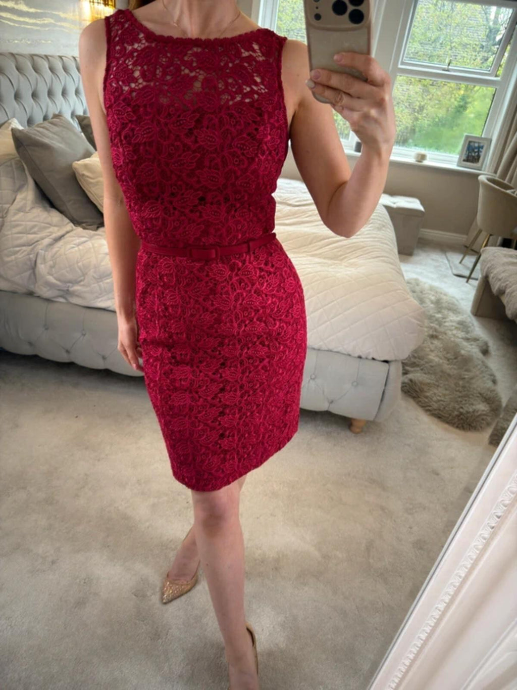 White House Black Market Red Lace Dress Small