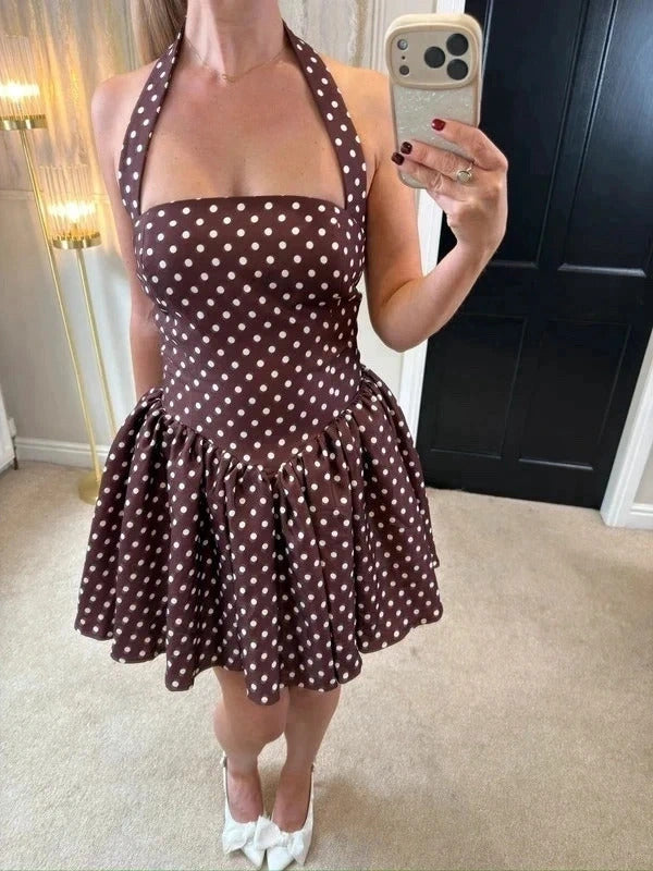 Runaway The Label Brown Polka Dot Mini Dress Large
