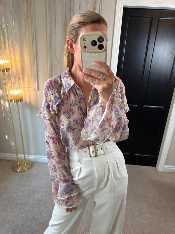River Island Multicoloured Paisley Frill Blouse 16