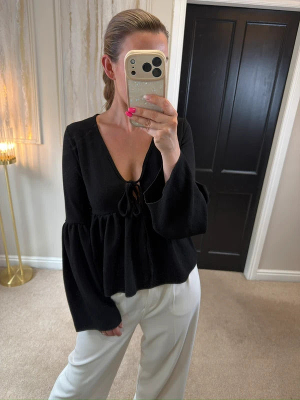 BNWT Boohoo Black Tie Front Boho Top 8