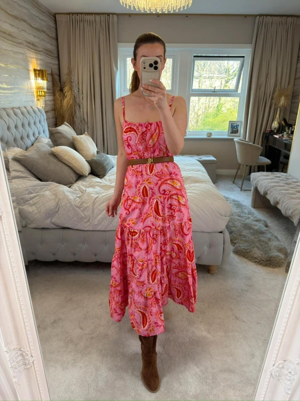 ⭐ Next Pink & Yellow Paisley Midi Dress Petite 10