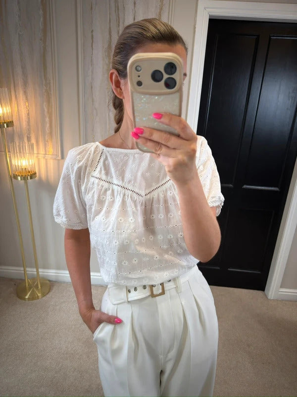 Next White Broderie Anglaise Puff Sleeve Top 12