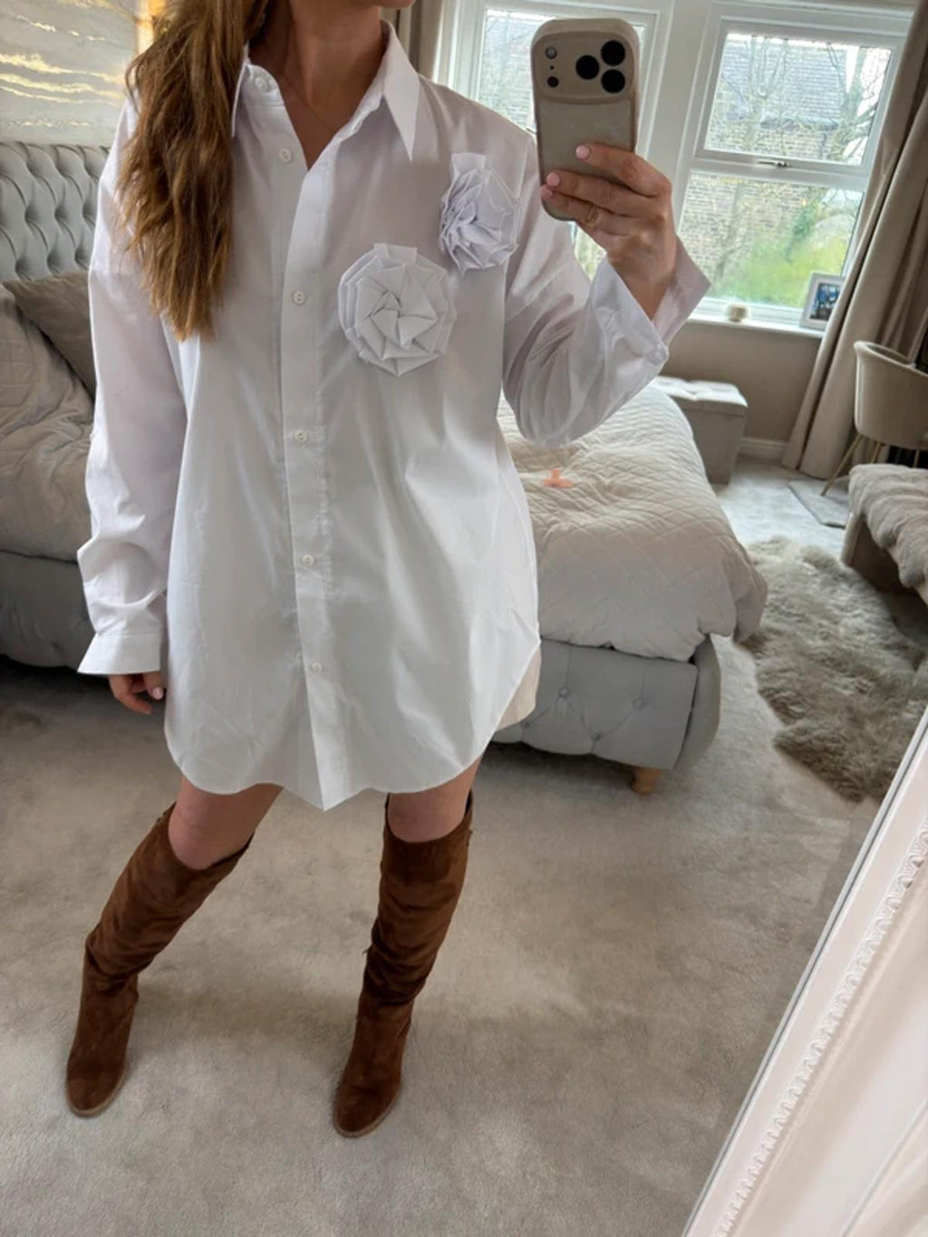 Manilla Oversized White 3D Flower Shirt One Size